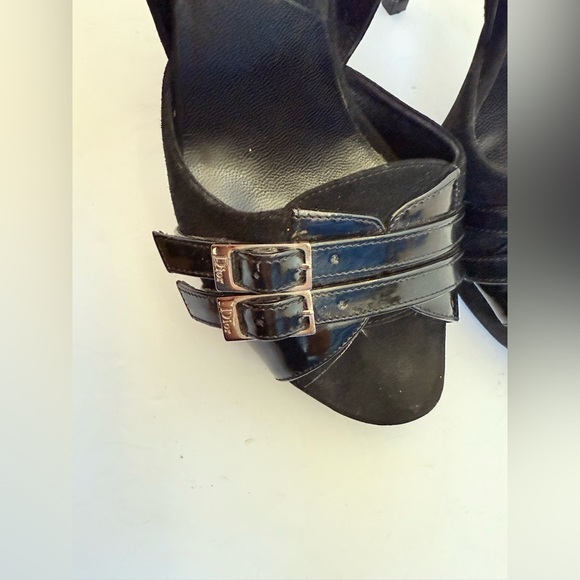 Christian Dior Black Suede Patent Leather logo buckle D’orsay heels Vintage EU38 - Picture 7 of 12